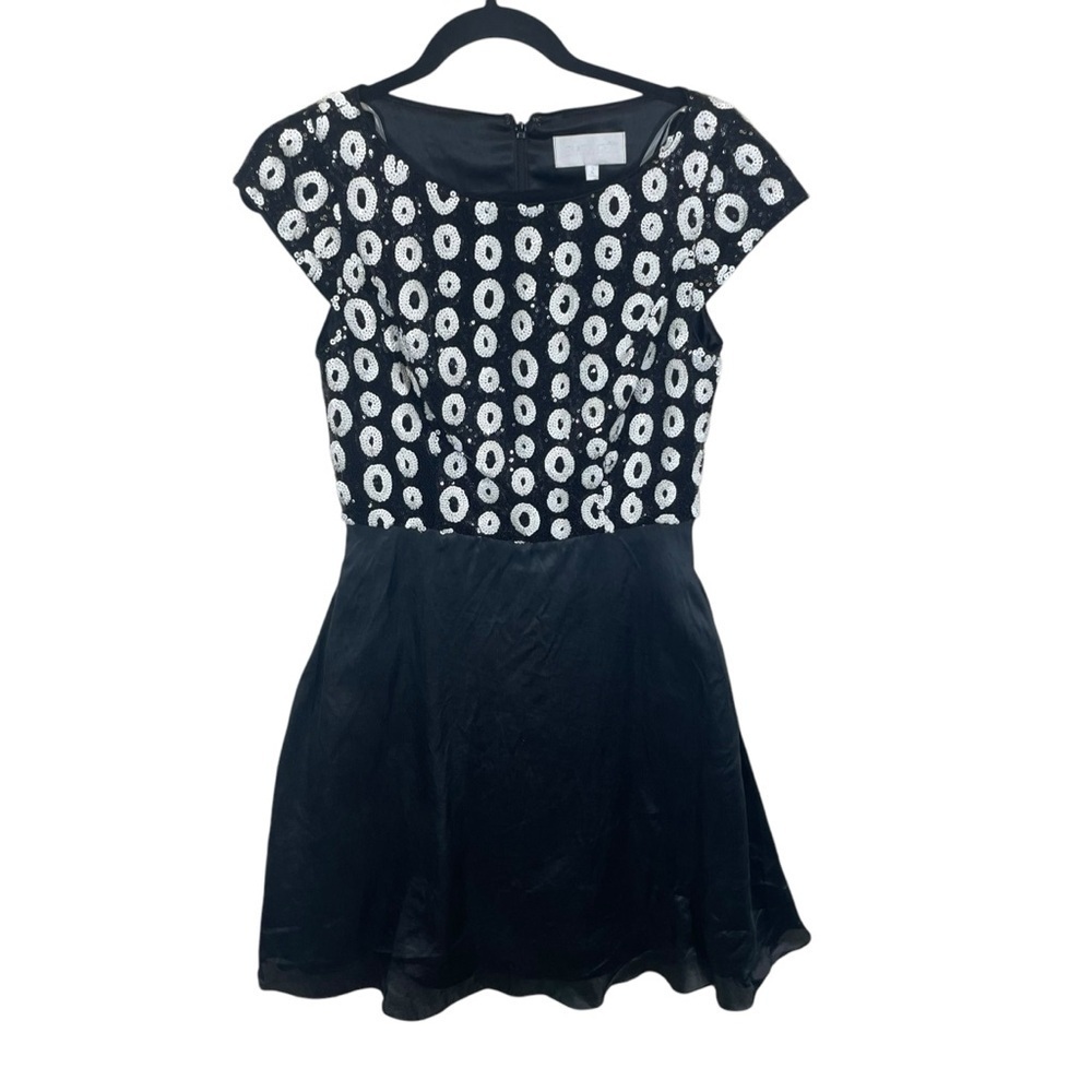 Mikael Aghal sequin dress silk women’s size 2 short sleeve black and white